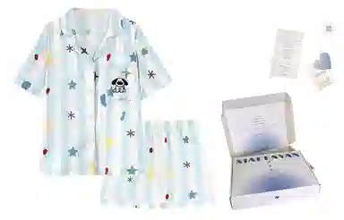 夏芬妍 甜美休闲舒适条纹星星小狗冰丝家居服亲肤宽松短袖短裤长裤时尚可外穿睡衣套装 女款