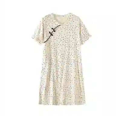 欧迪芬 国风复古睡裙夏季纯棉带胸垫中长款宽松家居服睡衣套装 女款