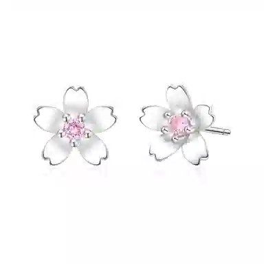 老凤祥 【足银】粉樱灼灼  甜美浪漫樱花粉嫩少女感养耳洞睡觉免摘 小众设计日常通勤百搭闺蜜女友生日精美礼盒#好运 足银 耳钉 女款