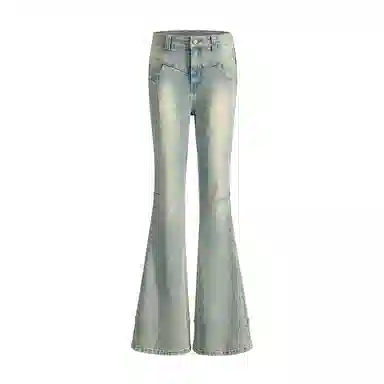 玫丝朵 美式辣妹修身喇叭高腰设计感牛仔裤 女款