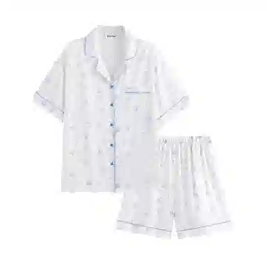 夏芬妍 甜美可爱波点贝壳冰丝翻领短袖短裤家居服柔软舒适休闲可外穿夏季睡衣套装 女款