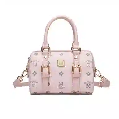 稻草人 小众可爱印花高级感简约百搭通勤波士顿包 聚氯乙烯革拼聚氨酯革 单肩斜挎手提包 常规 女款 米白/深棕/粉色