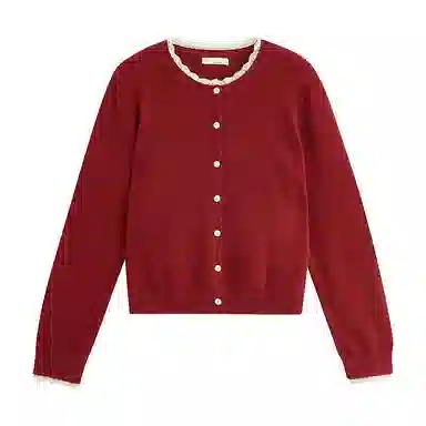 茵曼 简约通勤复古花边绒感针织衫 女款