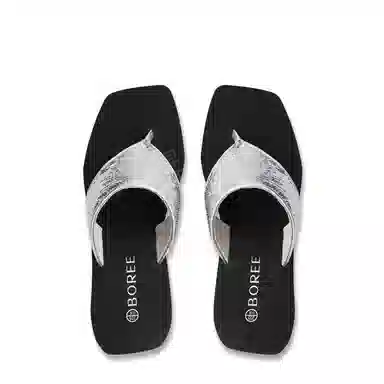 宝人 个性厚底坡跟人字拖鞋 女款 黑色