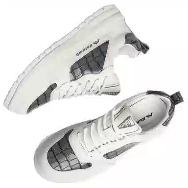 哥仑步 头层牛皮 舒适百搭 减震防滑 低帮 板鞋 男款 白灰色