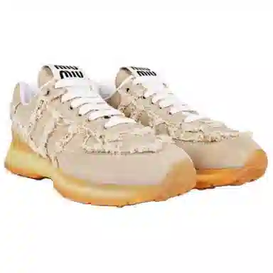 Miu Miu Round Toe Lace-Up Low Sneakers Beige