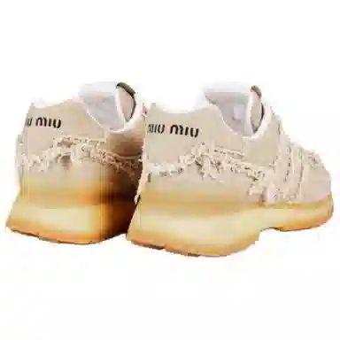 Miu Miu Round Toe Lace-Up Low Sneakers Beige