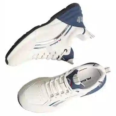 哥仑步 头层牛皮 简约舒适 时尚百搭 防滑透气增高 低帮 生活休闲鞋 男款 白蓝