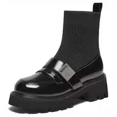 百思图 织物 时尚潮流 通勤袜靴 短靴 女款 黑色