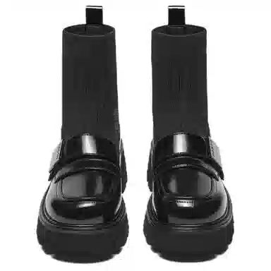 百思图 织物 时尚潮流 通勤袜靴 短靴 女款 黑色