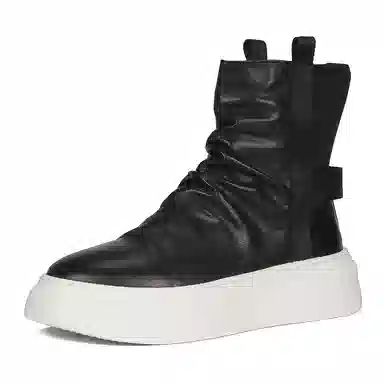 泰点 头层牛皮 时尚百搭厚底增高休闲 短靴 男款 黑色