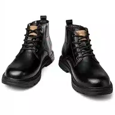 英伦骑士 系带 户外 百搭 防水 厚底增高 复古 真皮 时尚 短筒 马丁靴 男款 黑色
