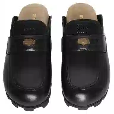 Miu Miu Round Toe Mule Slippers Black