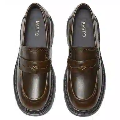 百思图 牛皮革 时尚复古学院风 乐福鞋 女款