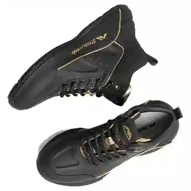 哥仑步 头层牛皮超纤皮 简约舒适 时尚百搭 防水透气轻便 高帮 生活休闲鞋 男款 黑金