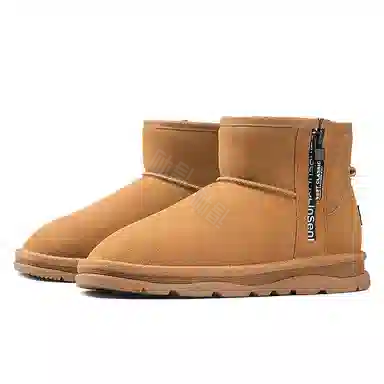 木林森 牛剖层革 保暖防滑 加绒加厚 经典百搭 短筒 雪地靴 男款