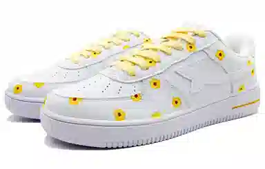 【定制球鞋】特步 空军一号 小黄花 喷涂手绘 简约舒适 潮流百搭 防滑耐磨 低帮 板鞋 男女同款 白黄色