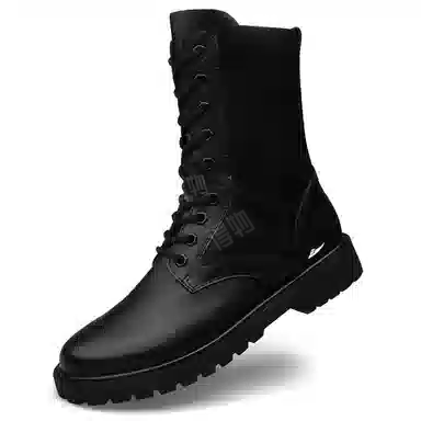 酷丁 二层牛皮 保暖防滑 加厚加绒 中筒 户外靴 男女同款 黑色