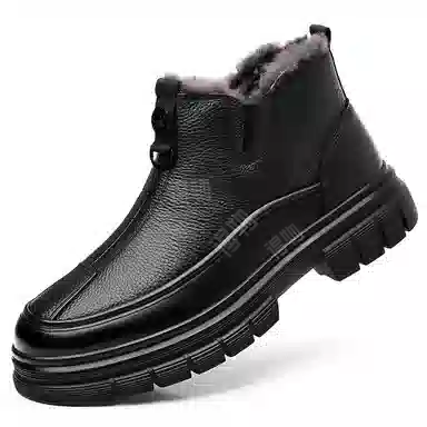 袋鼠头 头层牛皮 保暖 舒适御寒 短筒 雪地靴 男女同款 黑色