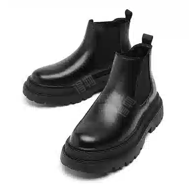 卡奇奥蒂 超纤皮 加绒 英伦风舒适 短筒 切尔西靴 男款 黑色