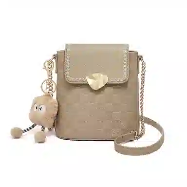 红蜻蜓 格子百搭休闲链条 牛皮拼合成革 单肩斜挎包 小号 女款 饼干杏色