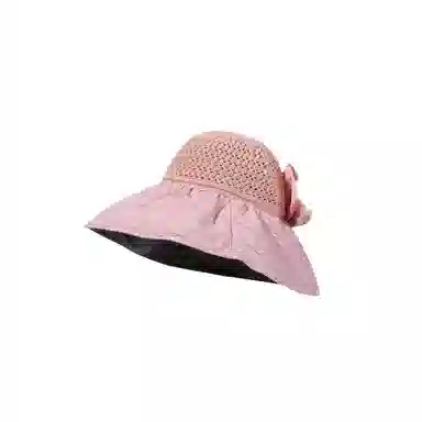 图涂丫 黑胶蝴蝶结遮阳帽镂空草帽防紫外线 涤纶 防晒帽 男女同款情侣款