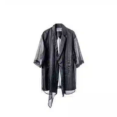 Huanzhe Sheer Short Sleeve Blazer Black
