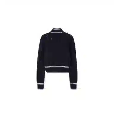 SCULPTOR Knitted Cable Track Zip-Up NavyBlue