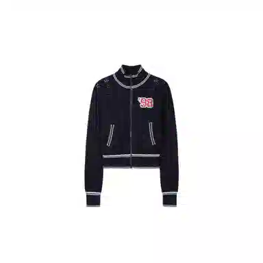 SCULPTOR Knitted Cable Track Zip-Up NavyBlue