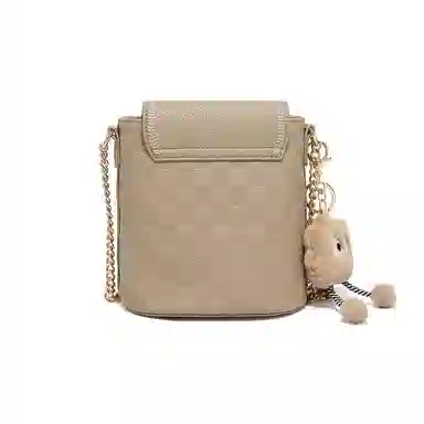 红蜻蜓 格子百搭休闲链条 牛皮拼合成革 单肩斜挎包 小号 女款 饼干杏色