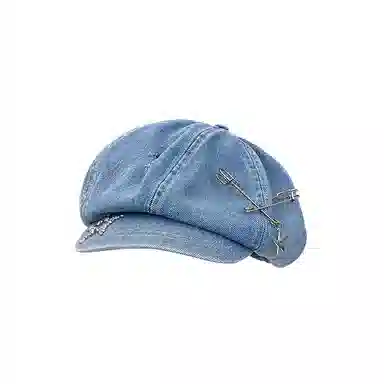 艾佳微 星星别针大版云朵八角画家复古气质显脸小 牛仔布 贝雷帽 男女同款情侣款