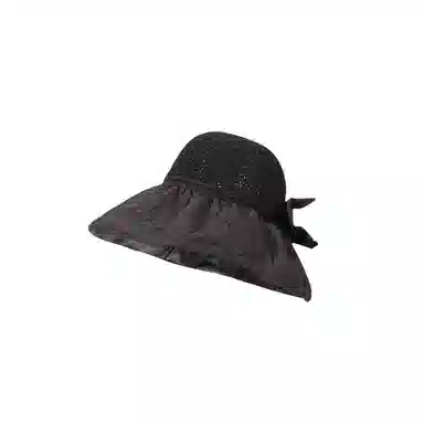 图涂丫 黑胶蝴蝶结遮阳帽镂空草帽防紫外线 涤纶 防晒帽 男女同款情侣款