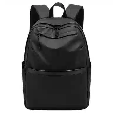 老人头 高街机能风休闲纯色百搭通勤大容量旅行电脑背包 织物 双肩包 男女同款情侣款 黑色