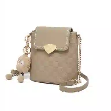 红蜻蜓 格子百搭休闲链条 牛皮拼合成革 单肩斜挎包 小号 女款 饼干杏色