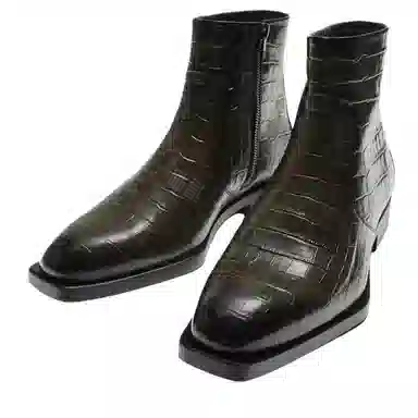 ZARA Leather Minimalist Green Ankle Boots