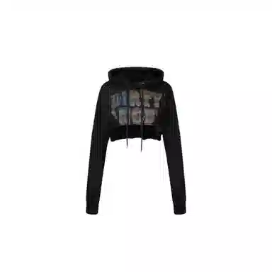 SCULPTOR Glitter Flag Crop Hoodie Black