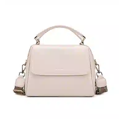 红蜻蜓 复古风简约设计高级感小众设计日常通勤 牛皮 单肩斜挎手提包 常规 女款 咖啡色/米白色