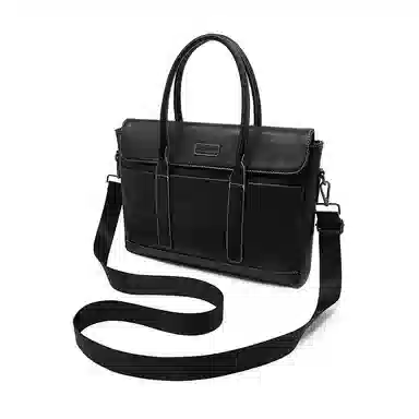 老人头 简约轻便商务设计时尚高级感纯色通勤大容量单肩斜挎包 合成革 公文包 男款 黑色