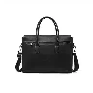 老人头 简约轻便商务设计时尚高级感纯色通勤大容量单肩斜挎包 合成革 公文包 男款 黑色