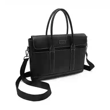 老人头 简约轻便商务设计时尚高级感纯色通勤大容量单肩斜挎包 合成革 公文包 男款 黑色