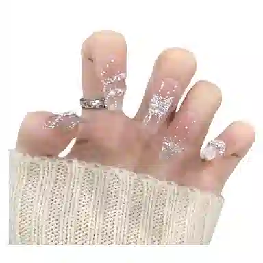 柚予颜 蝴蝶珍珠高级感爆闪猫眼可拆卸穿戴甲显白温柔美甲  梯型裸粉腮红晕染 纯欲