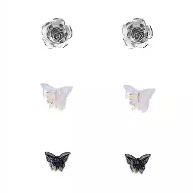 【无耳洞福利】 千桐 磁吸六件套梦幻魅蓝蝴蝶山茶花耳饰甜美气质百搭精致高级小巧设计 亚克力 耳钉 男女同款情侣款