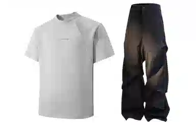 王者荣耀 美式复古字母拼接圆领短袖上衣褶皱长裤两件套宽松舒适透气高街痞帅百搭时尚休闲运动套装 标语款 男女同款