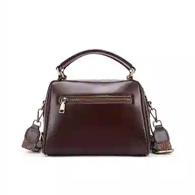 红蜻蜓 复古风简约设计高级感小众设计日常通勤 牛皮 单肩斜挎手提包 常规 女款 咖啡色/米白色