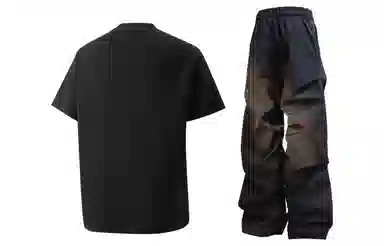 王者荣耀 美式复古字母拼接圆领短袖上衣褶皱长裤两件套宽松舒适透气高街痞帅百搭时尚休闲运动套装 标语款 男女同款