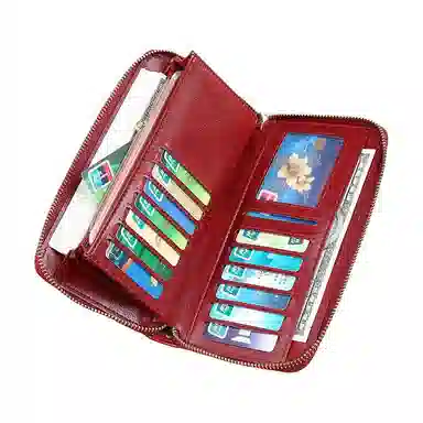 歌若拉 长款真皮时尚气质百搭软皮拉链钱夹 牛皮 钱包 常规 女款