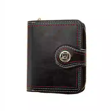 老人头 复古时尚精致多卡位折叠短款 合成革 钱包 女款 黑色/红色