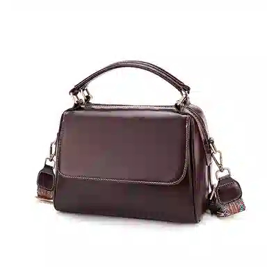 红蜻蜓 复古风简约设计高级感小众设计日常通勤 牛皮 单肩斜挎手提包 常规 女款 咖啡色/米白色