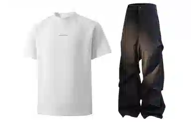 王者荣耀 美式复古字母拼接圆领短袖上衣褶皱长裤两件套宽松舒适透气高街痞帅百搭时尚休闲运动套装 标语款 男女同款