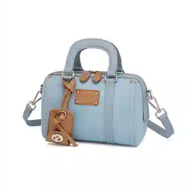 红蜻蜓 潮流时尚复古通勤百搭 超细纤维合成革 保龄球包手提包 女款 牛仔蓝